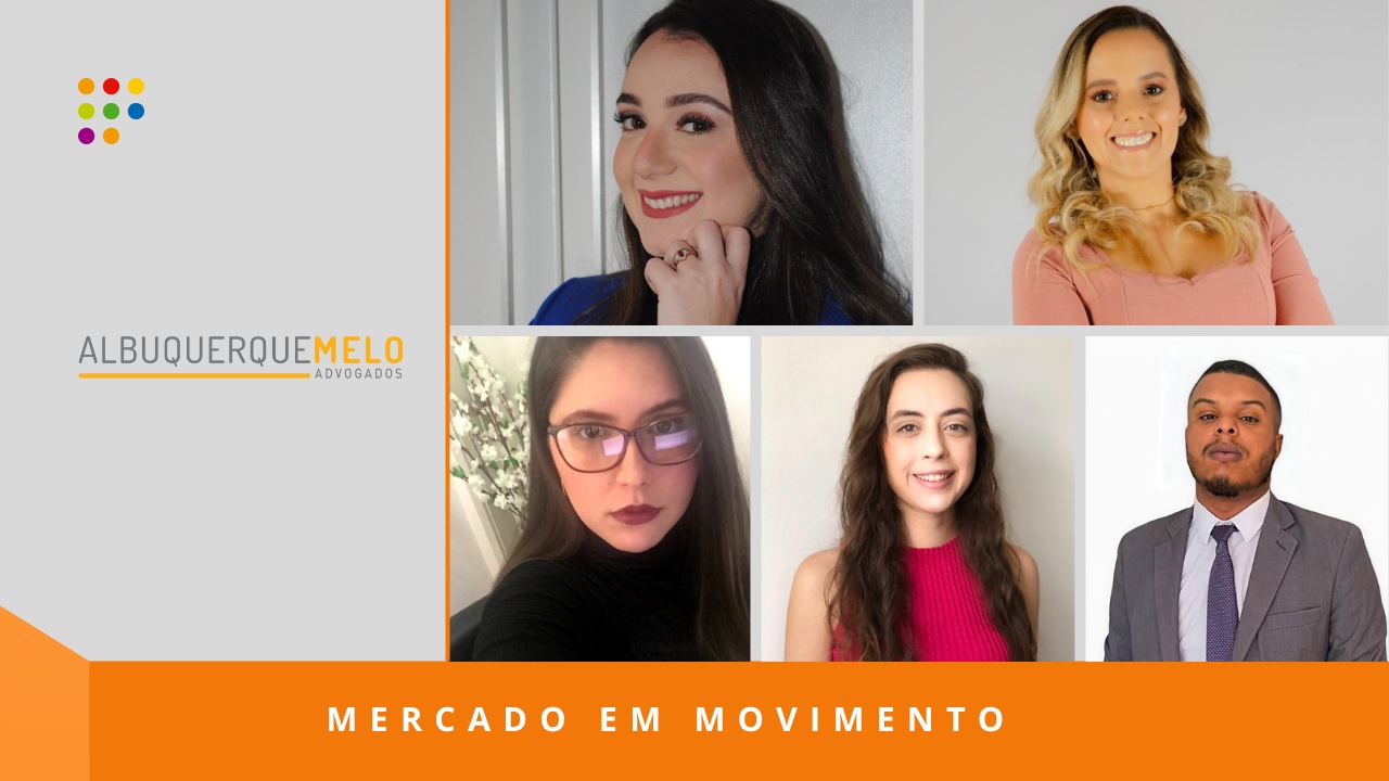 Linha superior (da esq. para a dir.): Aline Ribeiro e Arina do Vale. Linha inferior: Bruna Pettenan, Mayra Kozlowski e Michel Mendes, novos líderes do Albuquerque Melo Advogados (Imagem: Análise Editorial/Divulgação)