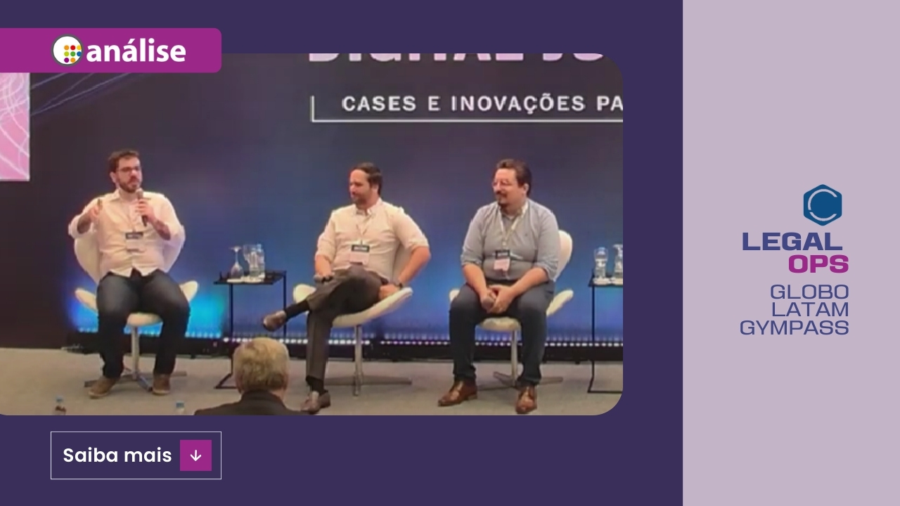 Da esq. para dir: Guilherme Tocci, senior global legal ops manager da Gympass, Rafael Menin Soriano, gerente jurídico sênior da Globo, e Julian Isidoro, legal operations da Latam Airlines (Imagem: Análise Editorial/ Reprodução YouTube Conceito)